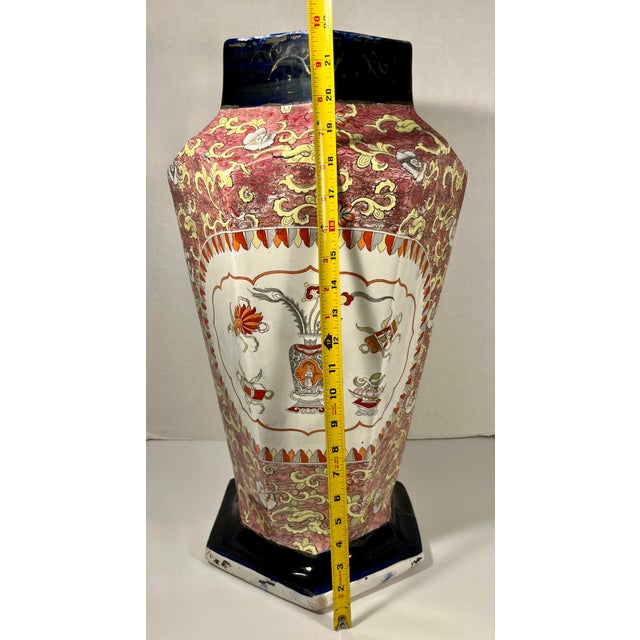 Rare 19th C. Mason’s England Large Hexagonal Ironstone Chinoiserie Vase 22” For Sale - Image 13 of 13