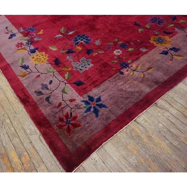 1920s Knotted Purple Wool Antique Chinese Art Deco Room Size Rectangle Rug For Sale - Image 10 of 14