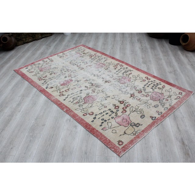 French Country Floral Designed Vintage Turkish Area Rug - 57"x 94.5" For Sale - Image 3 of 11
