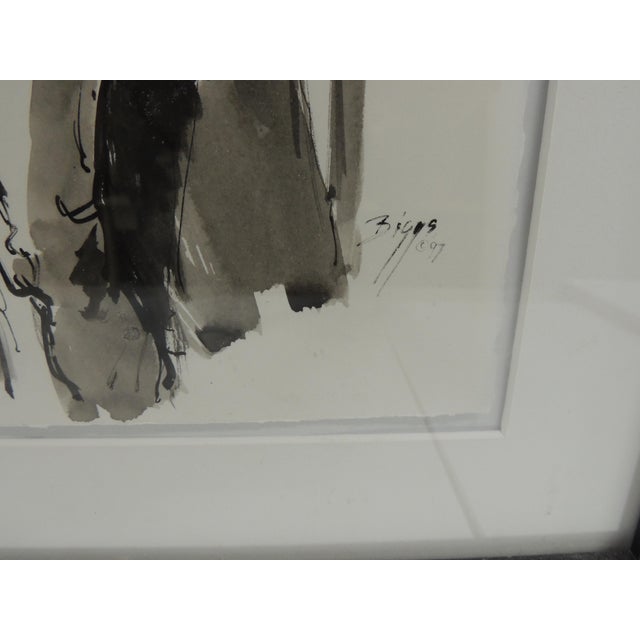 Vintage Black & White Water Color and Pencil Drawing of a Male Signed by artist c.1993 Black wood frame, plexi front cover...