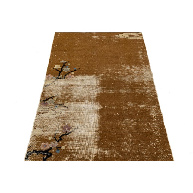 Art Deco Earthy Tones Antique Art Deco Chinese Nichols Style Runner – Hand-Knotted Wool For Sale - Image 3 of 9