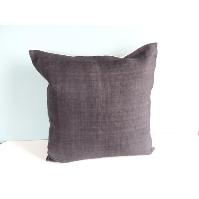 Raw Silk Square Decorative Asian Pillow Natural color woven textile with black hand-blocked pattern. Zipper closure...