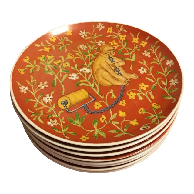 Unique salad or desert plates. Based on 15th century Flemish tapestry design.