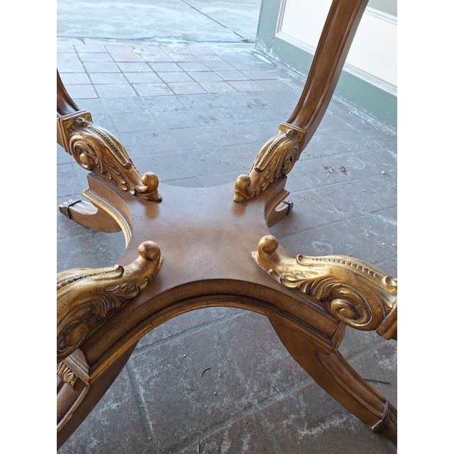Wood 1990s Marble Top Empire Style Center Table, Gilt Decorated Scroll Work by Century Furniture Company For Sale - Image 7 of 14