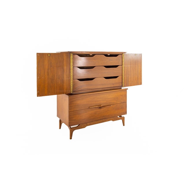 Albert Parvin Style Mid Century Walnut Highboy Dresser For Sale - Image 4 of 13