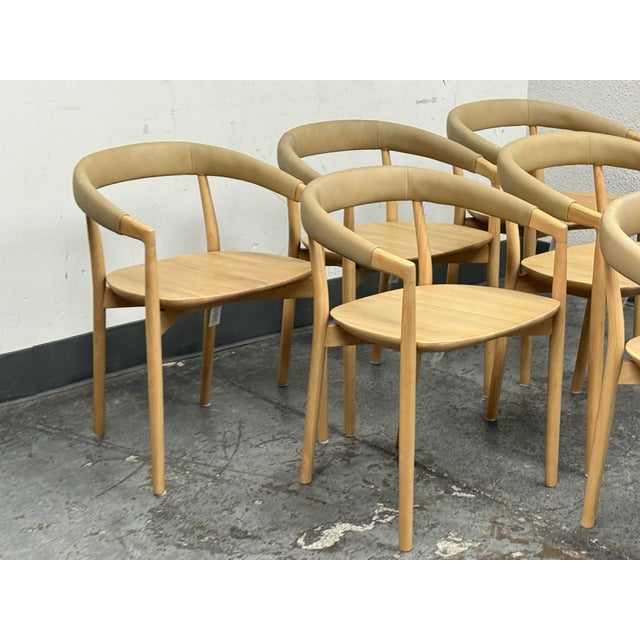 West Elm Irvine Sand Leather Dining Chairs, Set of Six For Sale - Image 9 of 12