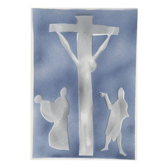 Ernst Bräuer, Crucifixion in Blue, 1962, Signed, 1962, Lithograph For Sale