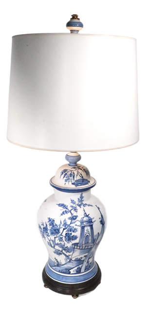 Mid 20th Century Chinese Style Blue and White Ginger Jar Form Ceramic Lamp by Frederick Cooper