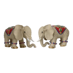 Pair Handmade Ceramic Lovely Elephant With Beautiful Jewelry Decor Statue