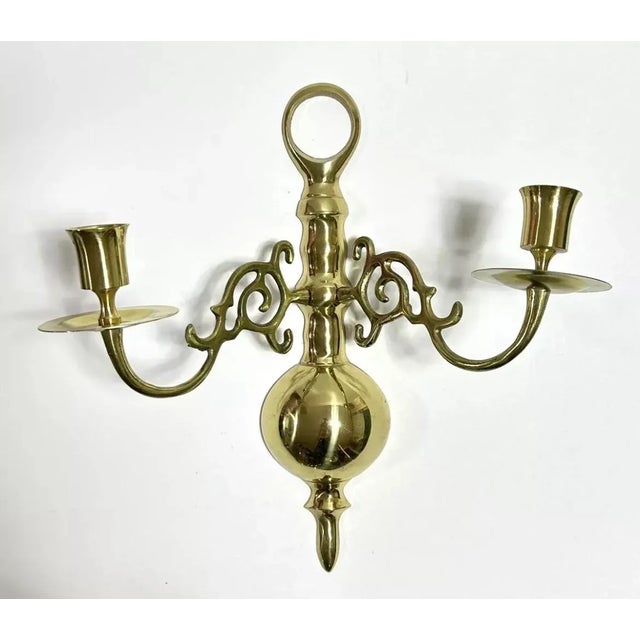 1990s Vintage Brass Double-Arm Wall Candle Sconces – Pair For Sale - Image 5 of 9