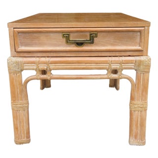 Vintage Bamboo / Rattan Coastal Style Side Table by Stanley Furniture For Sale