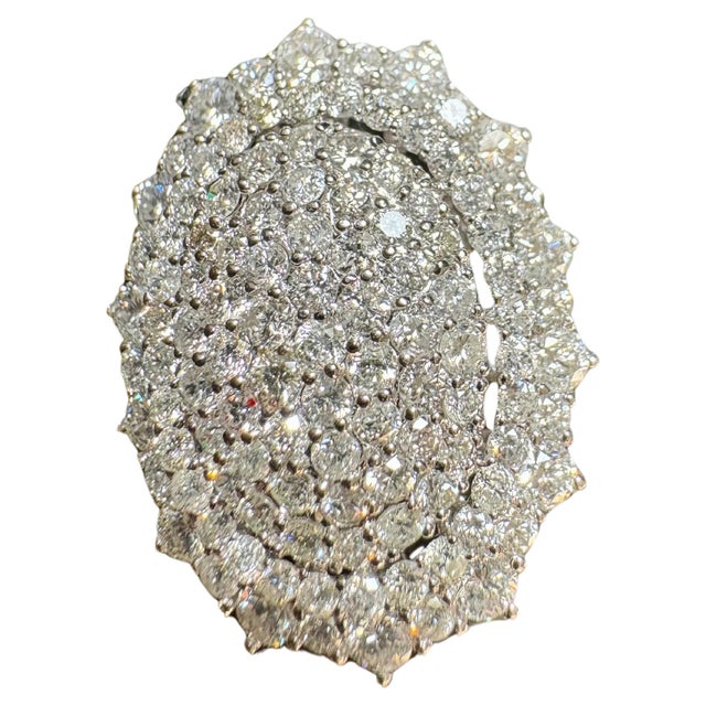 4.60 Ct Natural Pave Set Diamond Cocktail Ring , Large Oval Shape 18K White Gold For Sale - Image 9 of 18