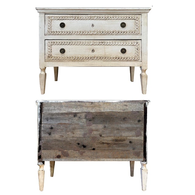 Rare Pair of 19th Century Carved Painted Gustavian Dresser Commodes For Sale - Image 12 of 16