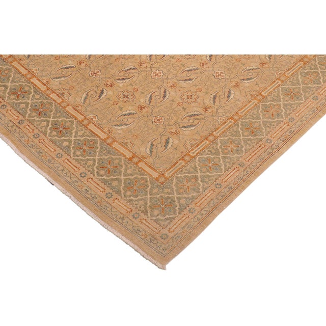 Classic Ziegler Tan Green Hand-Knotted Wool Rug - 8'10'' X 10'1'' For Sale In New York - Image 6 of 8