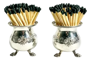Pair Silver Plate Hand Chased Matchstick Holders