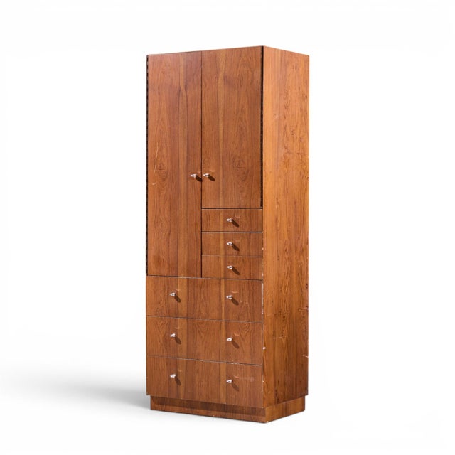 Mid-Century Modern Directional Mid Century Walnut and Chrome Armoire Dresser For Sale - Image 3 of 10