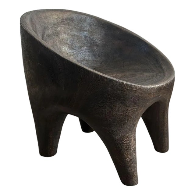 Sculptural Lounge Chair Carved From Solid Suar Wood, Modern Organic For Sale