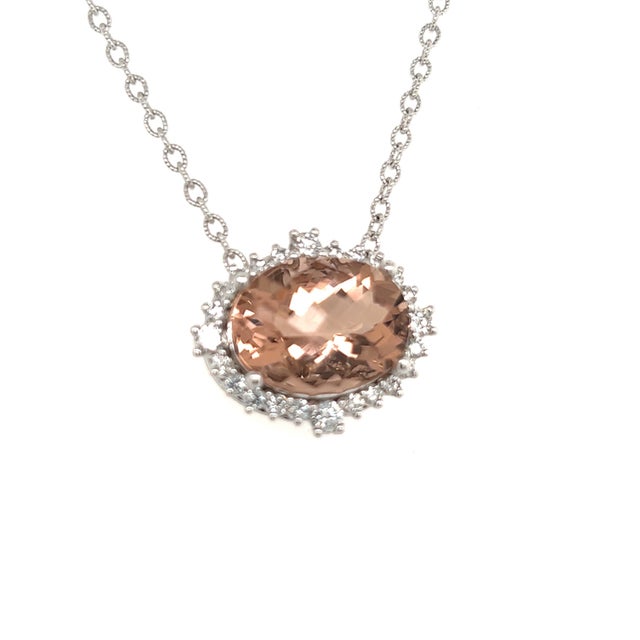 Traditional Natural Morganite Diamond Necklace 14k Gold 10.67 TCW Certified For Sale - Image 3 of 11