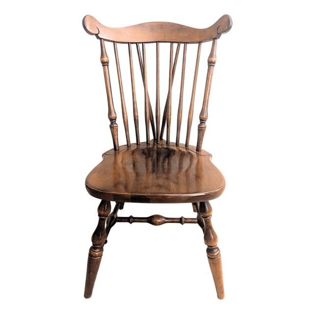 Vintage Temple Stuart Maple Brace Back Windsor Chair Fiddleback For Sale