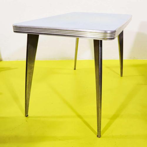 Rectangular Blue Laminate Table with Metal Legs For Sale - Image 10 of 11