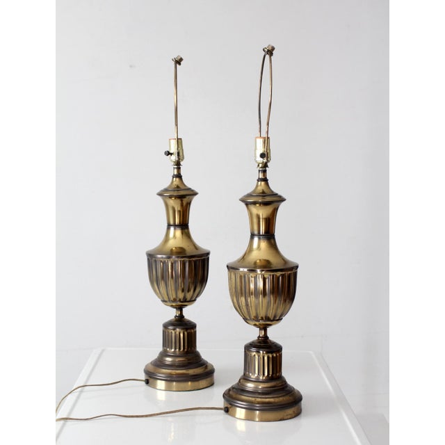 Mid-Century Modern Vintage Brass Urn Table Lamps Pair For Sale - Image 3 of 12