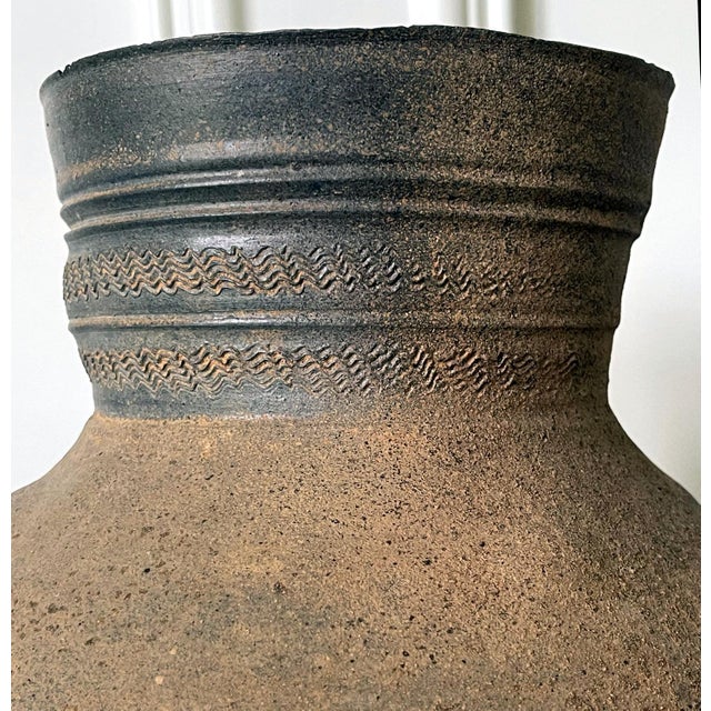 Yellow Fine Korean Pottery Footed Jar with Long Neck Silla Period For Sale - Image 8 of 18