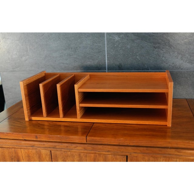 Wood MCM Teak Desk Organizer Designed by by Georg Petersens for Pedersen and Hansen Made in Denmark. For Sale - Image 7 of 10