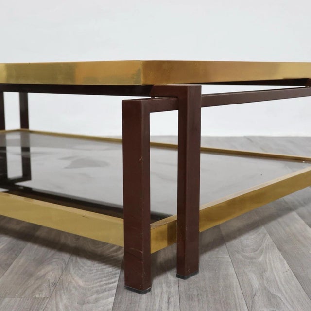 Hollywood Regency Geometric Brass and Glass Coffee Table, 1970s For Sale - Image 14 of 15