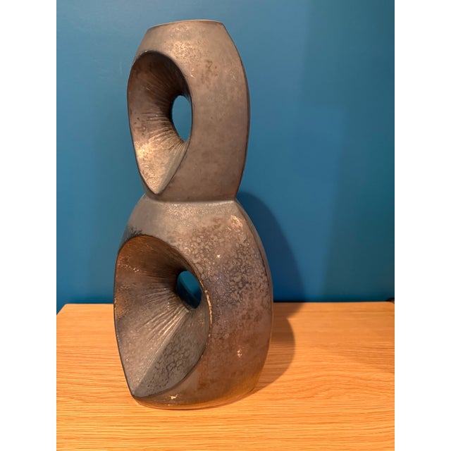Mid-Century Modern Studio a Home Handcrafted Portuguese Ceramic Totem Sculpture - Reactive Bronze Glaze For Sale - Image 3 of 14