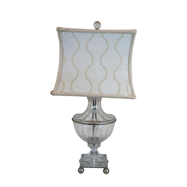 Early 21th century Schonbek cut crystal table lamp, in the shape of a neoclassical fluted urn with silver trim and ball...