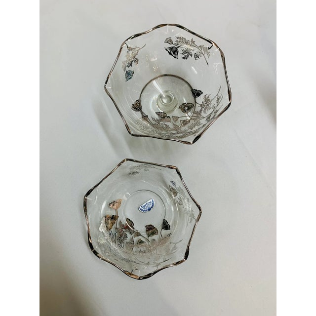 Mid 20th Century Silver City Glass Co. Art Nouveau "Poppy" Silver Overlay Compote Bowls - Set of 2 For Sale - Image 12 of 12