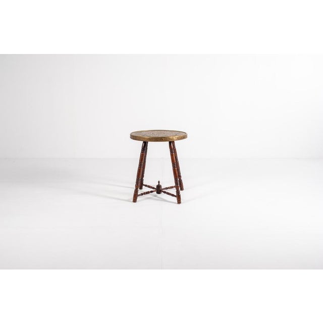 Antique Brass Tray Table with Turned Wood Legs, 1890s For Sale - Image 9 of 15