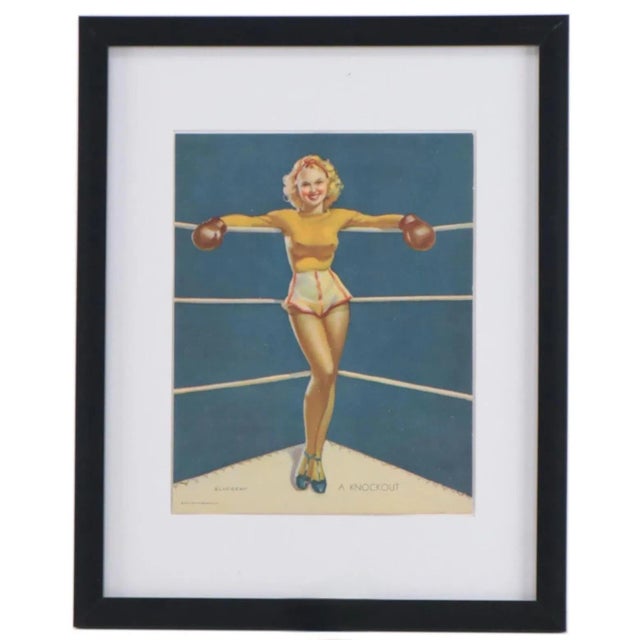 Glass After Gil Elvgren (Am. 1914-1980) Offset Lithograph “A Knock Out” Pin Up For Sale - Image 7 of 7