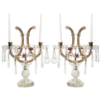 Large Swedish Glass Candleholders with Stars, Set of 2 For Sale