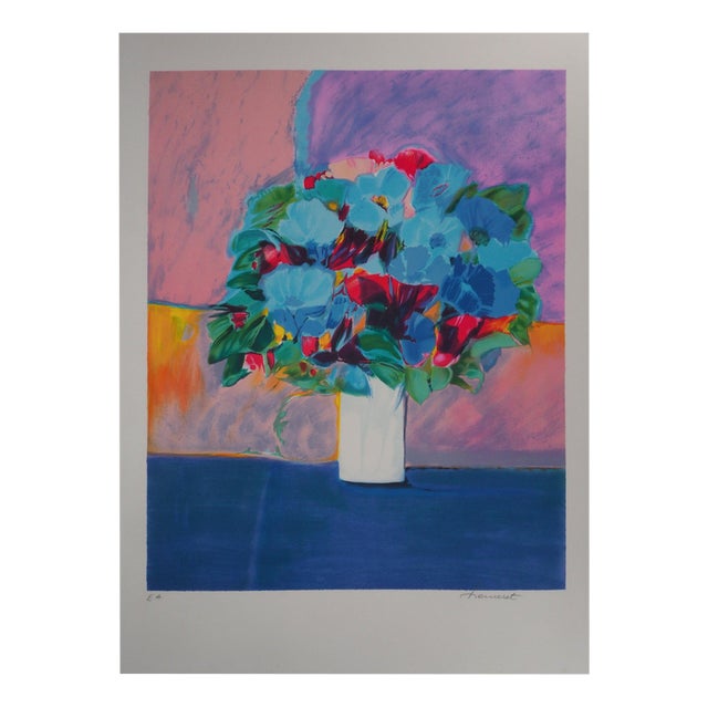Claude Hemeret, Multicolored Bouquet, Lithograph For Sale