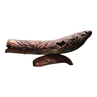 Vintage Chinese Bamboo Carved Dragon Theme Boat Shape Display Art Figure For Sale