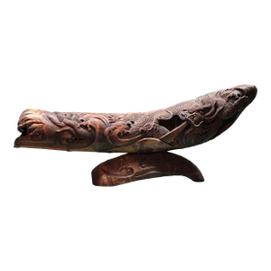 Vintage Chinese Bamboo Carved Dragon Theme Boat Shape Display Art Figure
