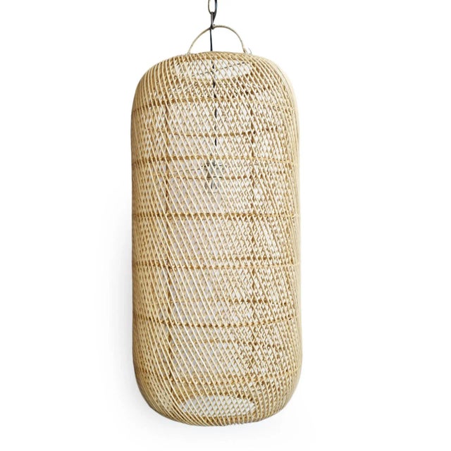 Contemporary Raw Wicker Cylinder Lantern Medium For Sale - Image 3 of 7