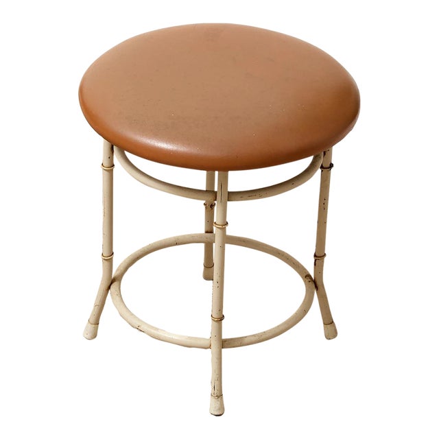 Vintage Bamboo-Style Metal Stool For Sale