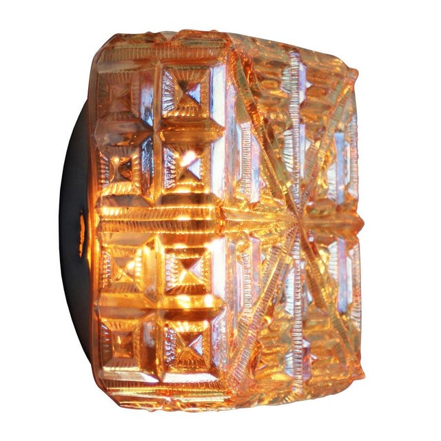 Mid-Century Modern Mid-Century Modern Square Amber Glass Flush Mount For Sale - Image 3 of 11