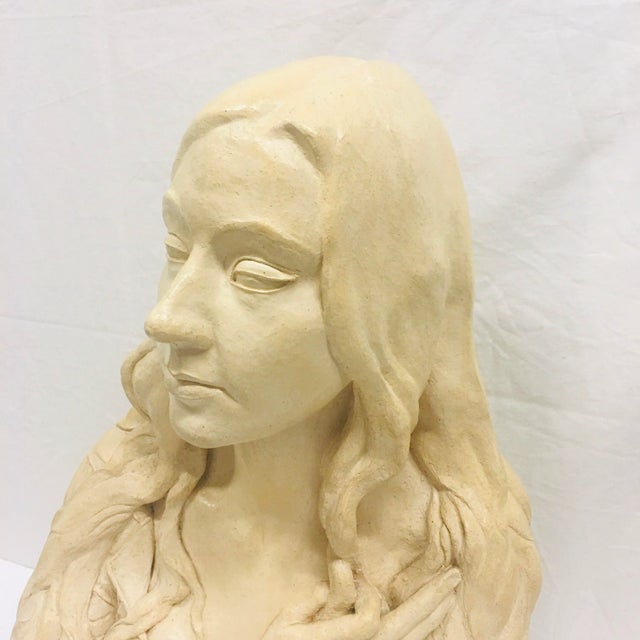 Vintage Plaster Bust of a beautiful young Woman with long hair Artist Signed and Dated