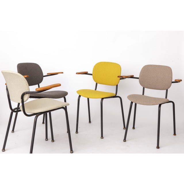 Vintage German Armchairs in Metal Frame with Wood Arms, 1950s, Set of 4 For Sale - Image 4 of 10