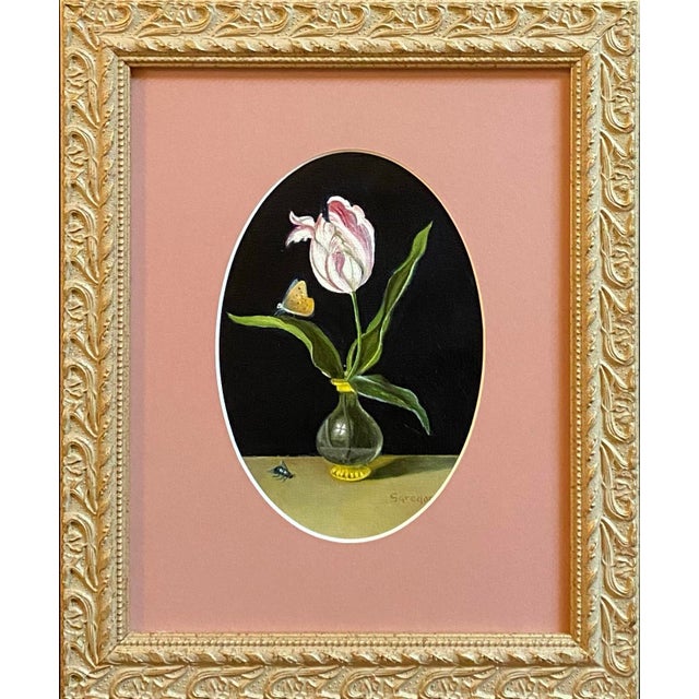 Dutch Style Floral Still Life Tulip Painting. Framed For Sale
