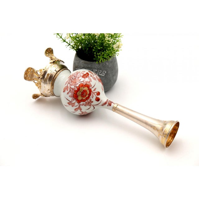 Porcelain Vase with Silver Neck and Base with Reliefs and Applications For Sale - Image 5 of 7
