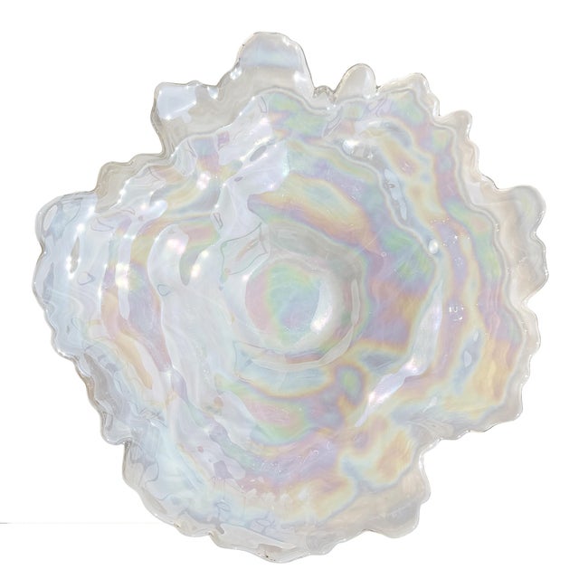 A spectacular sculptural iridescent art glass centerpiece bowl composed as a dramatically unfurling head of lettuce or...