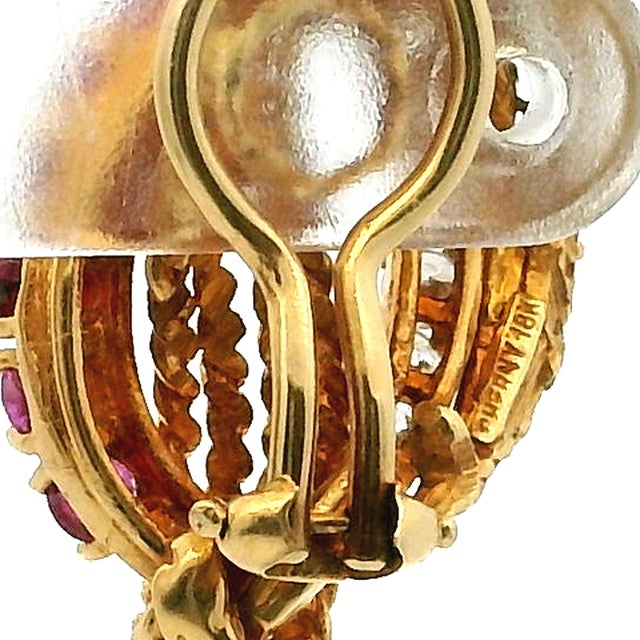 Vintage Cherny Diamond and Ruby 18k Gold Sculptural Earrings, A Pair For Sale - Image 11 of 14