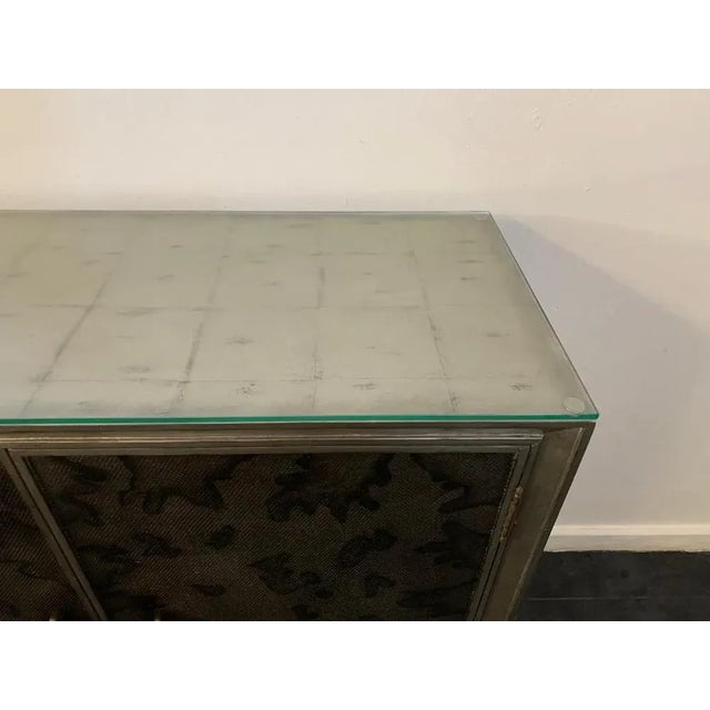 Glass Credenza in Glossy Metal Leafs, 1980s For Sale - Image 7 of 12