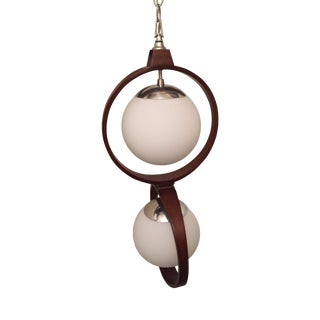 Mid-Century Double Circle Bentwood Hanging Swag Light For Sale