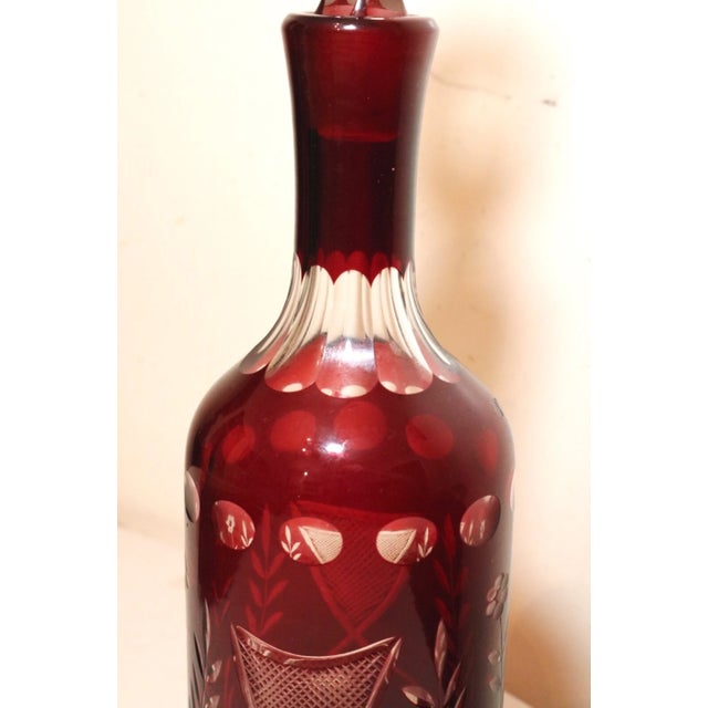 Large Antique Red Cut to Clear Czech Bohemian Crystal Glass Decanter Bottle For Sale - Image 11 of 12