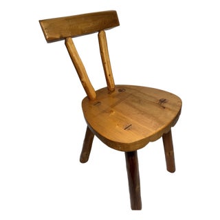 Handcrafted German Folk Pine Chair With Scalloped Seat, Mid-20th Century For Sale